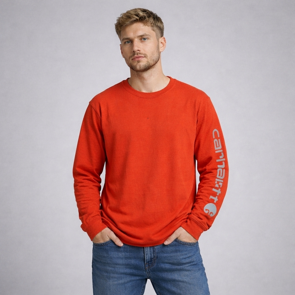 Carhartt Orange Red Long Sleeve Logo Tee 2XL Loose Fit